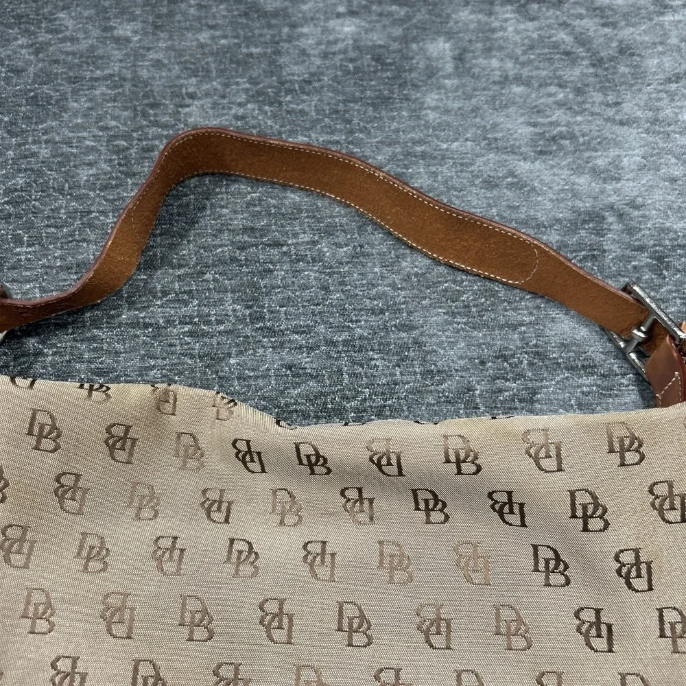 Dooney & Bourke DB Monogram Canvas Hobo Shoulder Bag Brown Leather  Trim‎ Y2K
